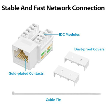 iwillink 10Gbps Cat6 Keystone Jack, RJ45 Keystone Jack 25-Pack and Keystone Punch-Down Stand, UTP Modular Ethernet Jack Insert 90-Degree, Punch Down Keystone Jack Adapter, White