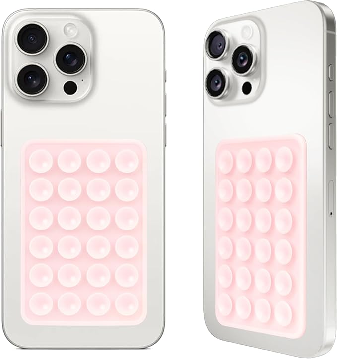 2PCS Silicone Suction Phone Case Mount, Non Slip Suction Cup, Hands-Free Phone Accessories Holder for Selfies and Videos, Silicone Adhesive Stand Sticky for Cell Phone Light Pink