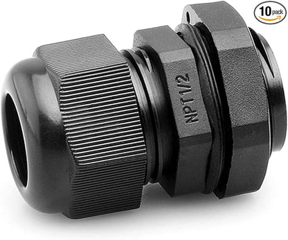 PENGLIN Cable Glands 1/2" NPT Nylon Cable Connector, Strain Relief Cord Connector, IP68 Waterproof Adjustable Locknut(1/2 Inch (50-Pack))
