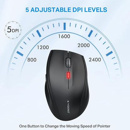 E-YOOSO Bluetooth Wireless Mouse for Laptop, Portable Optical Computer Mouse, 6 Buttons, Cordless 2.4GHz with USB Receiver, 5-Level 4800 DPI, 18 Months Battery Life, for PC, Chromebook, Windows, Mac