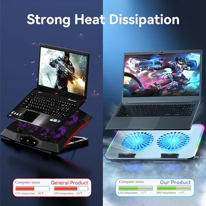 Upgarde Metal RGB Laptop Cooling Pad Gaming Laptop Cooler with 2 Large Fans, Adjustable Fan Speed, 7 Height Stand, 10 Modes Light with Memory Function for 10-17.3 Inch Laptops