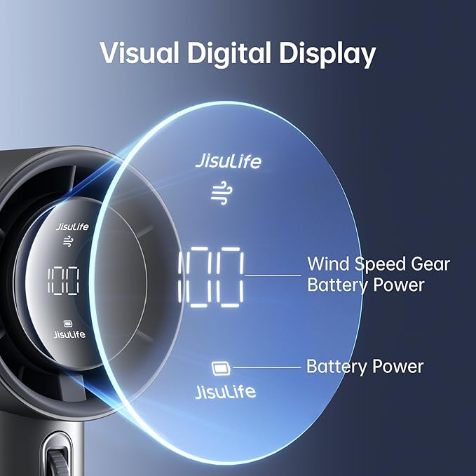 JISULIFE Handheld Fan Pro Series - Extreme Cooling Output: 1-100 Speed Scroll Wheel, Metal Body, Digital Display, 1.5H Fast Charge, 5000mAh-Portable Fan for Travel Outdoor, Gifts for Women Men(Grey)