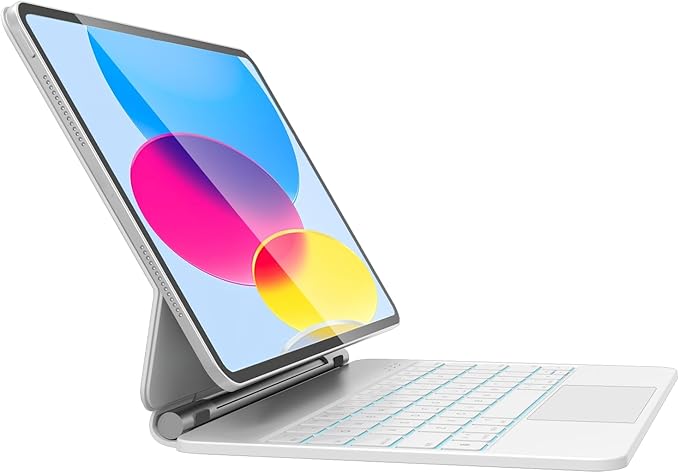 for iPad 11th (A16 2025) & iPad 10th Generation Case with Keyboard – Magic-Style Magnetic Keyboard for ipad 10th generation (10.9-inch 2022) with 7 Color Backlight, Multi-Touch Trackpad (White)