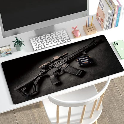 RTGGSEL 31.5x11.8 Inch Non-Slip Long Extended Large Gaming Mouse Pad with Stitched Edges XL Laptops Keyboard Mouse Mat (Black Gun)