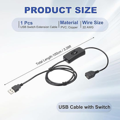 MECCANIXITY USB Extension Cable with ON/Off Toggle Switch 1m USB Male to Female Extension Cord for Desk Lamp Fan LED Light Strip Black Pack of 1