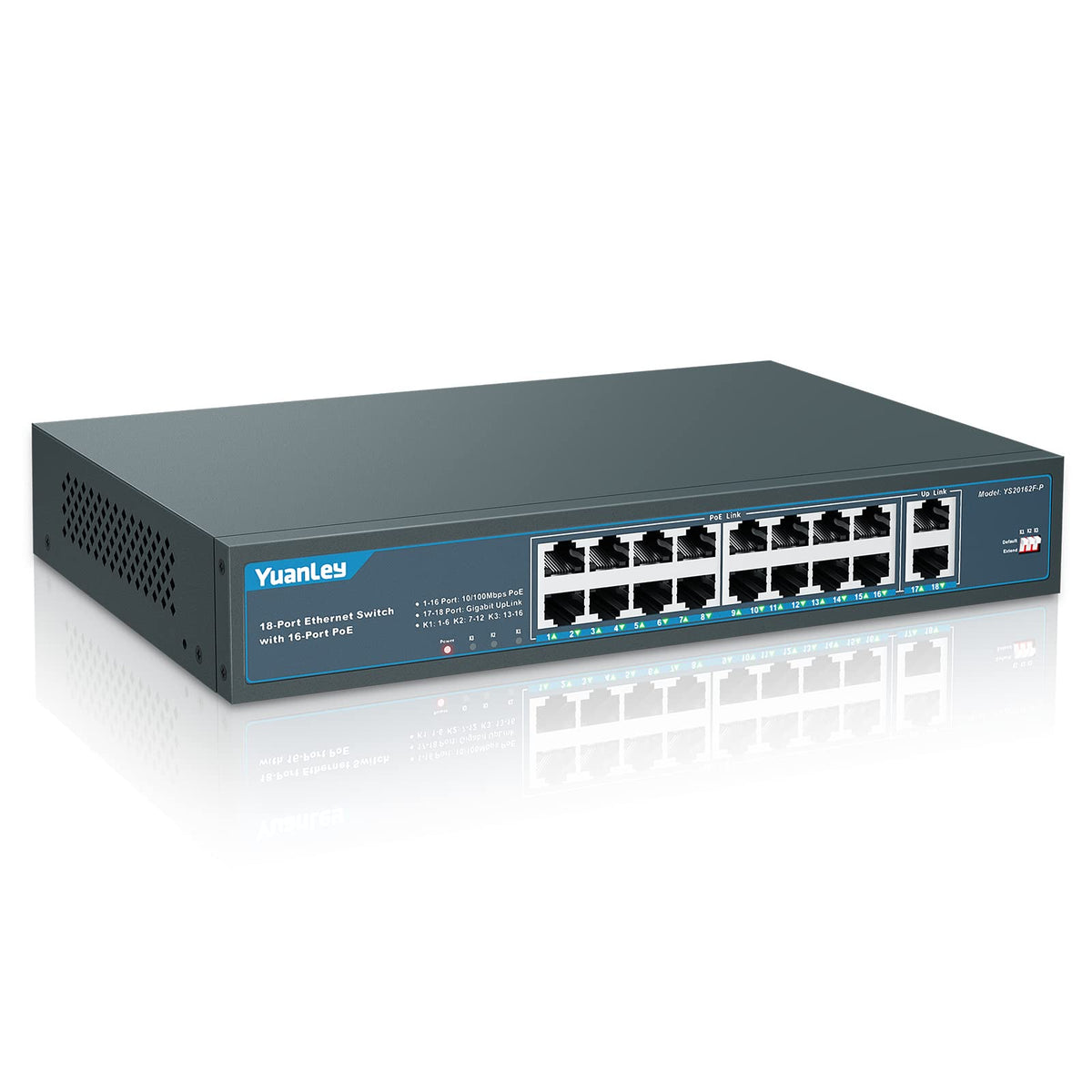 YuanLey 8 Port PoE Switch with 2 Gigabit Uplink, 8 PoE+ Port 100Mbps, 120W 802.3af/at, Extend Function, Metal, Fanless, Unmanaged Plug and Play Network Switch