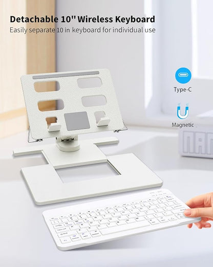 Desk Stand and Bluetooth Keyboard Combo for Samsung Galaxy Z Fold 7/6/5, 4 in 1 Set Include Mouse Pen, Adjustable Foldable Tablet Stand Holder Fits for 4.7"-13" Smartphones Tablet