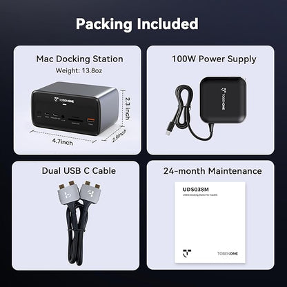TobenONE MacBook Docking Station Dual 4K@60Hz, 16-in-2 USB C Docking Station with 2 HDMI Ports, 7 USB Ports, 100W GaN Power Supply & 20W Charging, 2.5Gbps Ethernet, for Home & Office