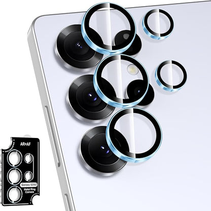 for Samsung Galaxy S25 Ultra Camera Lens Protector, Individual Metal Ring Tempered Glass Lens Cover, [Strong Adsorption] Scratch Resistant Ultra-Thin HD Clear Lens Cover, 1 Set-Blue Ring
