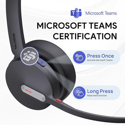 Yealink BH70 Dual Wireless Bluetooth Headset with Mic for Work, Teams Certified, up to 35h Talk Time, 147g All-Day Wearing Comfort, USB-C/A