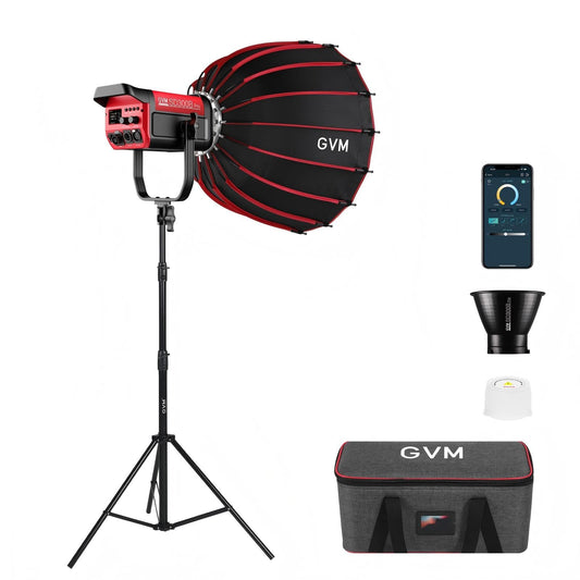GVM 300W LED Video Light Kit with Softbox, CRI97+ Photography Lighting for Video Recording with Bowens Mount, 65000Lux/m Studio Lights with APP&DMX Control, 2700-6800K, 12 Scene Light
