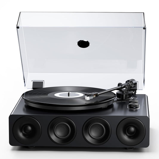 1 BY ONE High Fidelity Record Player, All-in-One Turntable with Built in Speakers Phono Preamp, Magnetic AT-3600L Cartridge, RCA Output, Belt Drive 2-Speed, Piano Lacquer Grey