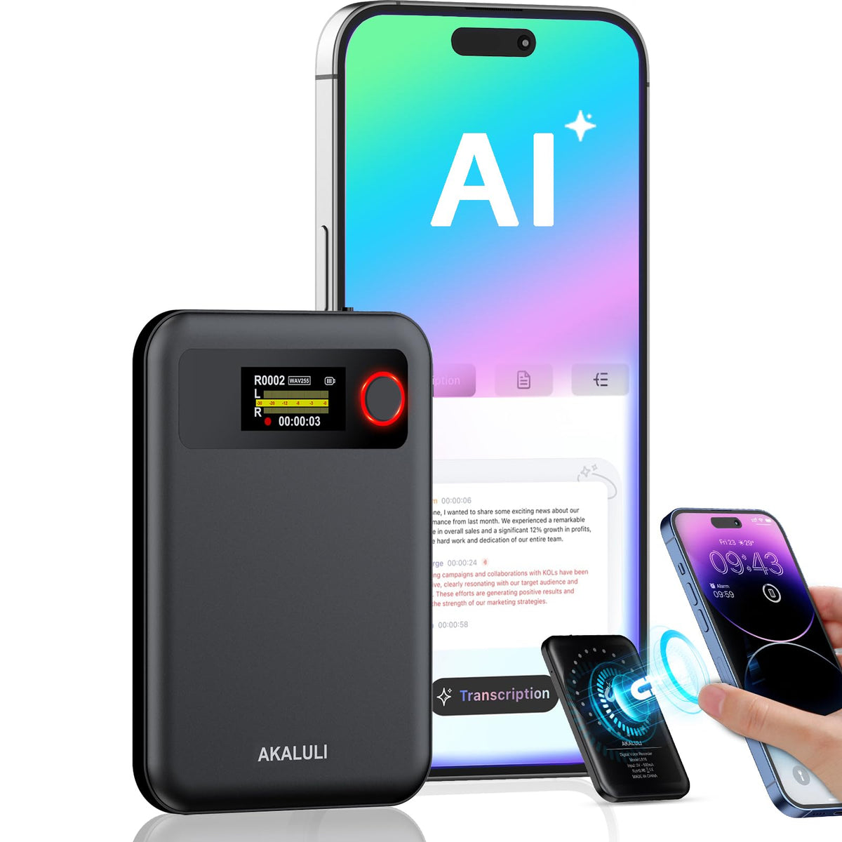 AI Voice Recorder with Transcribe Summarize: Note Voice Recorder with APP Control, 30H Continuous Recording, 64GB Memory Support 100+ Languages, AI Recorder for Calls, Lectures, Meetings