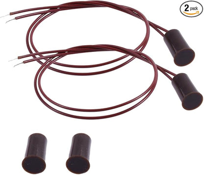 2PCS Recessed Wired Security Window Door Contact Sensor, Normally Closed NC, Door Alarm Magnetic Reed Switch with 2 Wire, ABS Brown, RC-33