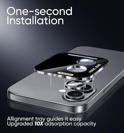 MAGIC JOHN for iPhone 16Plus/16 Camera Lens Protector [Alignment Kit&1:1 Invisible Perfect Fit] 9H Aerospace Tempered Glass Anti-Scratch Durable, Individual Cover Ring, Case Friendly, Set of 2, Sliver