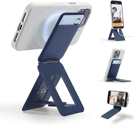 MOFT Phone Tripod Wallet for iPhone, Mulit-Angles, Lightweight & Portable Phone Stand, MOVAS Vegan Leather Magnetic Wallet, Strong Magnets, NFC Card Holder,Travel Essential, Navy Blue (With Card Slot)