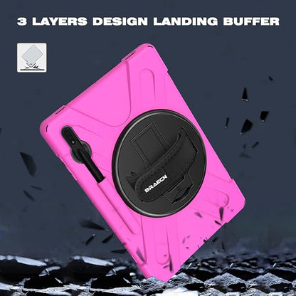 BRAECN for Samsung Galaxy Tab S10 Plus/S9 FE Plus/S9+/S7 FE /S7+/S8+ 12.4 inch Case with Carrying Shoulder Strap, S Pen Holder, Kickstand, Hand Strap for Galaxy Tab S10+-Pink