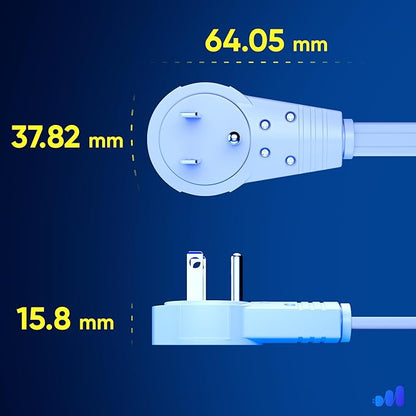 Maximm Cable 3 Ft 360° Rotating Flat Plug Extension Cord/Wire, 16 AWG Multi 3 Outlet Extension Wire, 3 Prong Grounded Wire - White - UL Certified