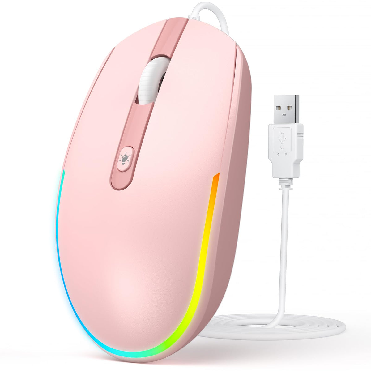 seenda Wired Mouse, RGB Backlit 1600 DPI Corded Mouse for Laptop/PC, Pink
