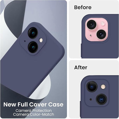 FireNova Designed for iPhone 15 Case, Silicone Upgraded [Camera Protection] Phone Case with [2 Screen Protectors], Soft Anti-Scratch Microfiber Lining Inside, 6.1 inch, Navy Blue