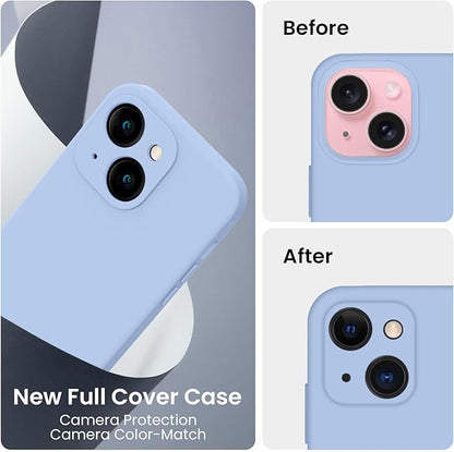 FireNova Designed for iPhone 15 Plus Case, Silicone [Camera Protection] Case with [2 Screen Protectors], Soft Anti-Scratch Microfiber Lining Inside, 6.7 inch, Light Blue