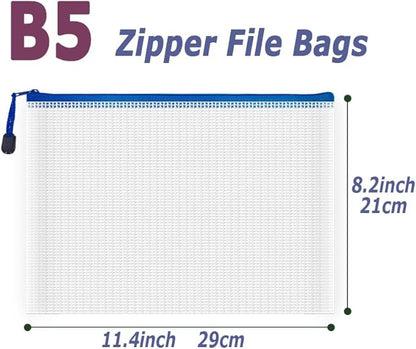 AUSTARK 20 Pcs Zipper File Bags, Plastic Mesh Pouch, Board Game Storage Bag, Waterproof Bags for Office School (B5 Size 11.4''x8.2'', White and Blue)