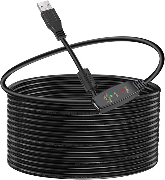 LDKCOK 30FT Active USB Extension Cable 2.0 Male to Female with A Extension chipset Signal Booster - Active Extension/Repeate