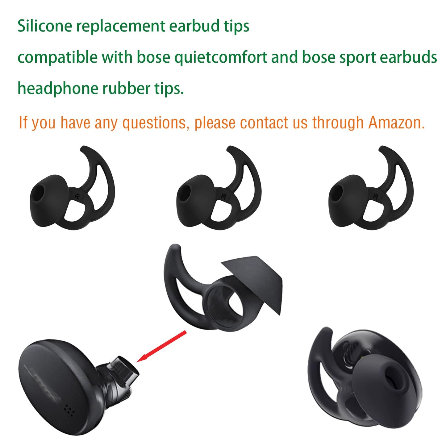WKYMY Silicone Replacement Earbud Tips Earbud Covers Ear Tips Compatible with Bose Quietcomfort and Sport Headphone Rubber Tips Large 3 Pairs