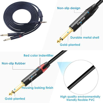 Devinal 1/4 to Dual 1/4 Y-Splitter Cable, 6.35mm TRS to Dual 6.35mm TS Insert Cable Cord, Quarter inch Stereo to 2 Quarter inch Mono Send and Return Patch Cord 6 Feet