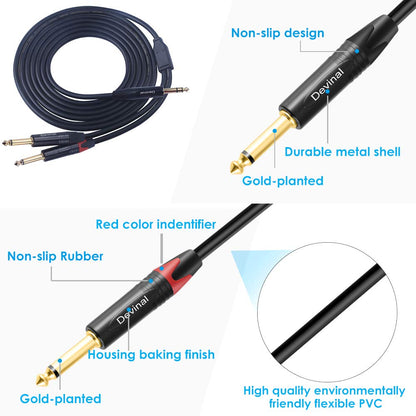 Devinal 1/4 to Dual 1/4 Y-Splitter Cable, 6.35mm TRS to Dual 6.35mm TS Insert Cable Cord, Quarter inch Stereo to 2 Quarter inch Mono Send and Return Patch Cord 6 Feet