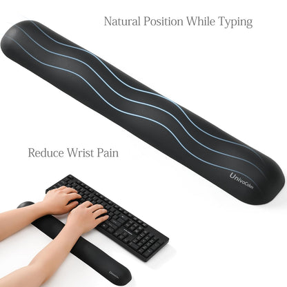 UnivoColors Design-Wave Keyboard Wrist Rest, Artificial Sheepskin+Memory Foam+Ergonomic+Anti-Slip Gel, Resilience Support During Work and Gaming,Keyboard Accessory,Black