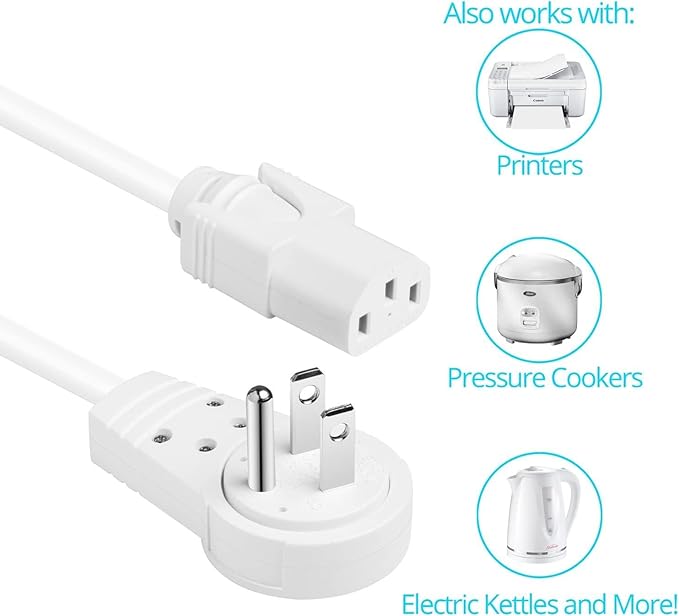 Maximm Monitor Computer Power Cord 3 Ft Flat Plug 360° Rotating PC Cable 3 Prong for, Desktop, Printer, Scanner, 16 AWG NEMA 5-15P to IEC13 - UL Certified