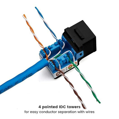 trueCABLE Cat5e Keystone Jack, Unshielded (UTP), 90 Degree Punch-Down, PoE++ (4PPoE) 100W, UL Listed, ETL Verified, ANSI/TIA Certified, Modular RJ45 Female, Black, 24 Pack