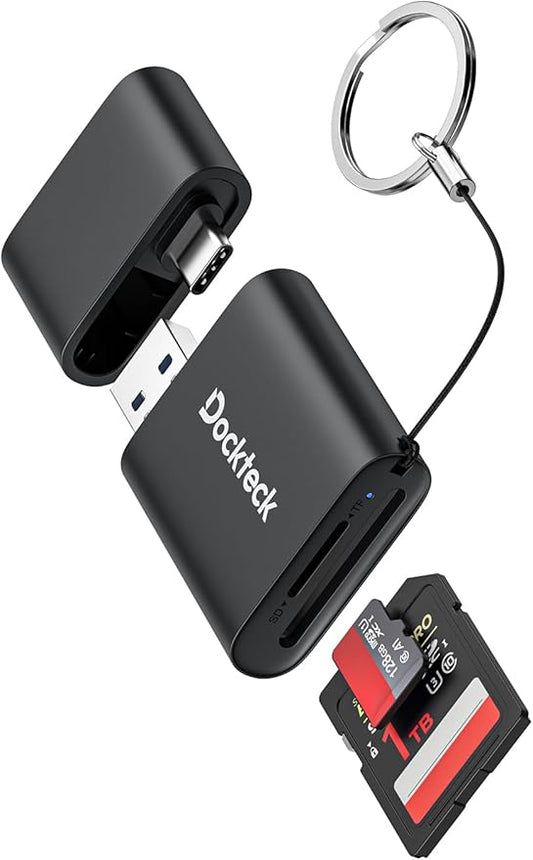 SD Card Reader, Dockteck USB 3.0 Card Reader to Micro SD Card Adapter, 5G SD Memory Card Reader, USB A - C Adapter, Dual-Slot Card Reader for UHS-I SD/Micro SD/SDHC/SDXC/MMC, Support OTG for Plug&Play