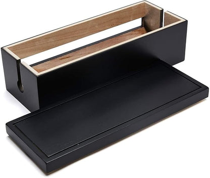 Changsuo Cable Management Box Wooden Cord Organizer Box for Extension Cord Power Stripe Surge Protector Wire Management Concealer Organizer Cover Hider for Desktop Home Office Kitchen (Black)