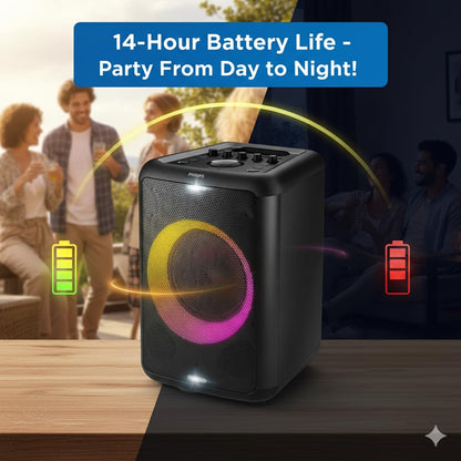 Philips X3206 Bluetooth Party Speaker - 14 Hours Play Time, Deep Bass, Party Lights, Karaoke Effects, Mic & Guitar Input, 80W Max Power, Black