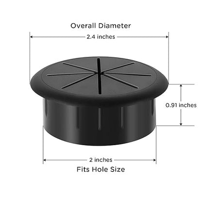 HYCC 2 Pack 2 Inch Flexible Desk Grommet,Organize Wires and Cables on Office Equipment, Computer Components, Entertainment Systems Effectively - Color: Black