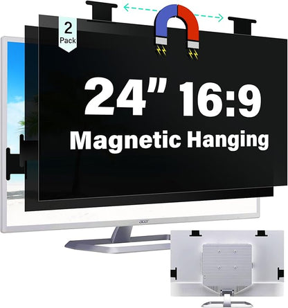 [2 Pack] Magnetic 24 Inch Computer Privacy Screen for 16:9 Aspect Ratio Widescreen Monitor, Hanging Eye Protection Anti Glare Blue Light Computer Monitor Privacy Filter, Removable 24 in Protector Film