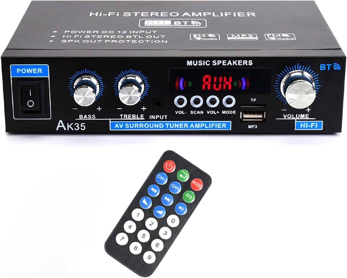 AK55 Stereo Amplifier Home Audio, Bluetooth 5.0 Max 600W Power Stereo Receivers 2.0 Channel Audio Amplifier for Speaker W/Remote Control/AUX/RCA/Echo/USB/2 MIC in for Home Party, Karaoke