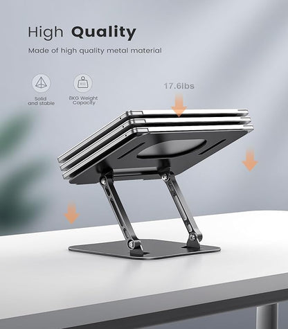 Adjustable Laptop Stand for Desk, Aluminum Portable Laptop Stand, Lightweight 500g, Foldable Ergonomic Computer Notebook Stand Holder for 11-16" MacBook Air Pro, Dell XPS,HP Computer Notebook, Black