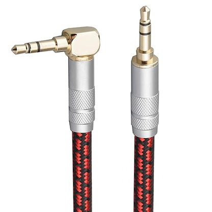 Audiophile High Purity Copper Aux Audio Cable 3.5mm Male to 3.5mm Male Audio Auxiliary Cord Gold-Plated Stereo HiFi Adapter Cable (Straight to Right Angle, 9.8ft/3m)