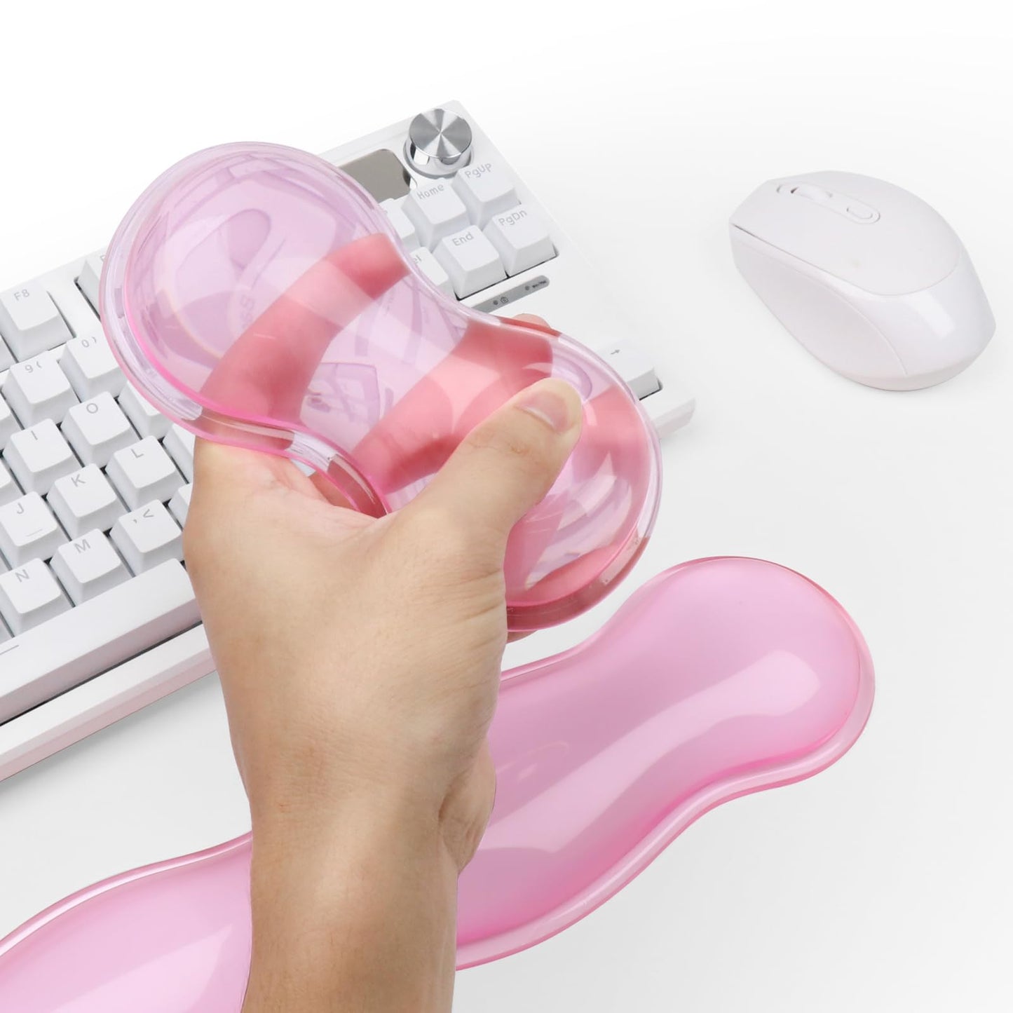 Gel Keyboard and Mouse Wrist Rest, Cute Wrist Support and Arm Support Keyboard Rest for Keyboard and Mouse Typing Pain Relief，Suitable for Office/Computer/Laptop/Gaming (Transparent Pink Set)