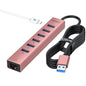 Aluminum USB 3.0 Adapter USB to Ethernet HUB with 120CM Long Cable for Laptop USB Extender with Gigabit Ethernet Port and 5V/3A Power Port 7 Ports USB Hub for iMac PC Flash Drives (Rose Gold)