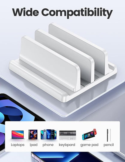 Vaydeer Vertical Laptop Stand for Desk, Dual Slots Plastic Laptop Holder with Space Saving 4-in-1 Design, Adjustable Laptop Stand Supports MacBook, Chromebook, Surface, Dell (White)