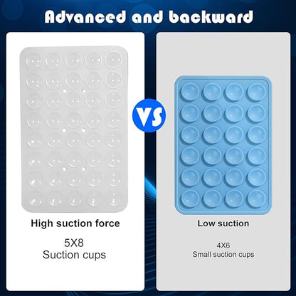 2PACK Silicone Double Sided Suction Phone Case Mount, Detachable Hands Free & Strong Grip Holder for Selfies & Videos, Compatible iPhone Android (2Pack Clear, 40 Suction Cups)
