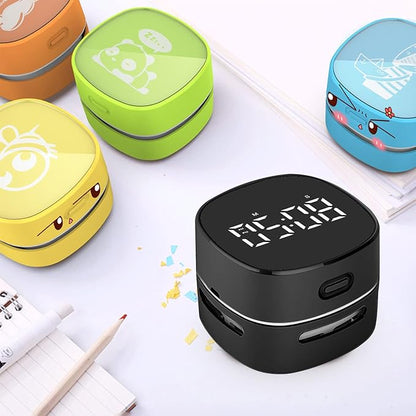 ODISTAR Counter Vacuum Cleaner,Mini Table dust Sweeper Energy with Digital Timer,Endurance up to 400 mins,360º Rotatable for Cleaning Rubber shavings,Crumbs Keyboard of Gifts for Kids(Black)