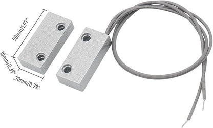 Magnetic Reed Switch Wired Surface Mount Normally Open NO Contact Sensor Alarm Magnetic Door Switch with 2 Wires, Zinc Alloy Sliver, MC-52