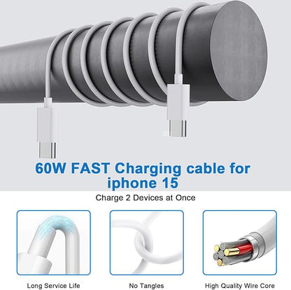 10FT iPhone 16e Fast Charger,2Pack 20W Dual Port USB C+A Power Adapter 10Foot Long USB C to C Fast Charging Cable Cord Quick Charging for iPhone 16e/16/16 Pro/15/15 Pro/Pro Max/Plus,iPad Pro/Air/Mini