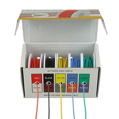 BOJACK 20 AWG Flexible Silicone Wire Electric Wire Hook up Wire Kit 300V Cables with Plus 20 φ3mm Heat Shrink Tubings and a Mini Wire Stripper(5 Colors 19.69Ft Each Color, 20AWG)