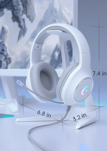 syndesmos CM7002 Gaming Headset for PC, PS5, Xbox Series X|S, Switch, Over-Ear Headphones with 7.1 Surround Sound, 50MM Drivers & Noise Canceling Mic, RGB Comfort Headset for Gaming, Light White